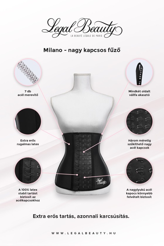Milánó - Nagy kapcsos alakformáló fűző - Éjfekete - XS