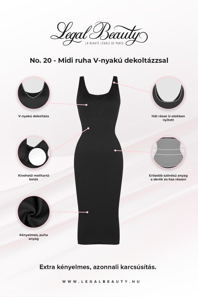 No. 20 - Midi ruha V-nyakú dekoltázzsal - Éjfekete - XL/XXL