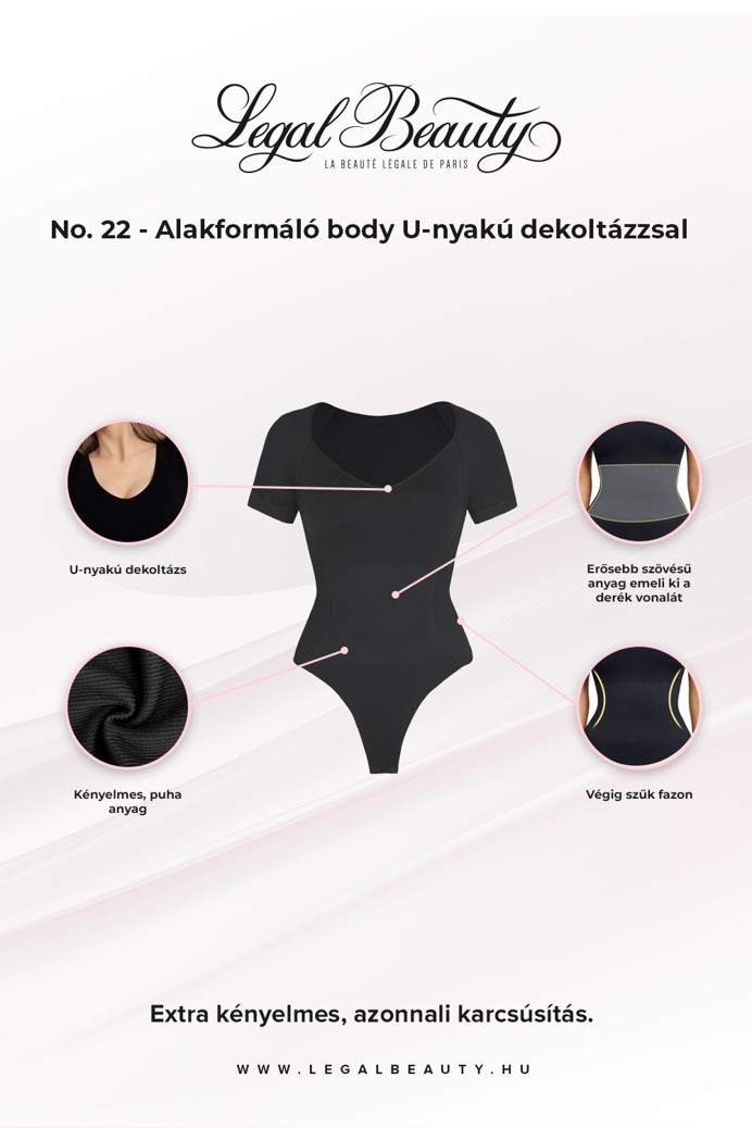 No. 22 - Alakformáló body U-nyakú dekoltázzsal - Éjfekete - 3XL/4XL