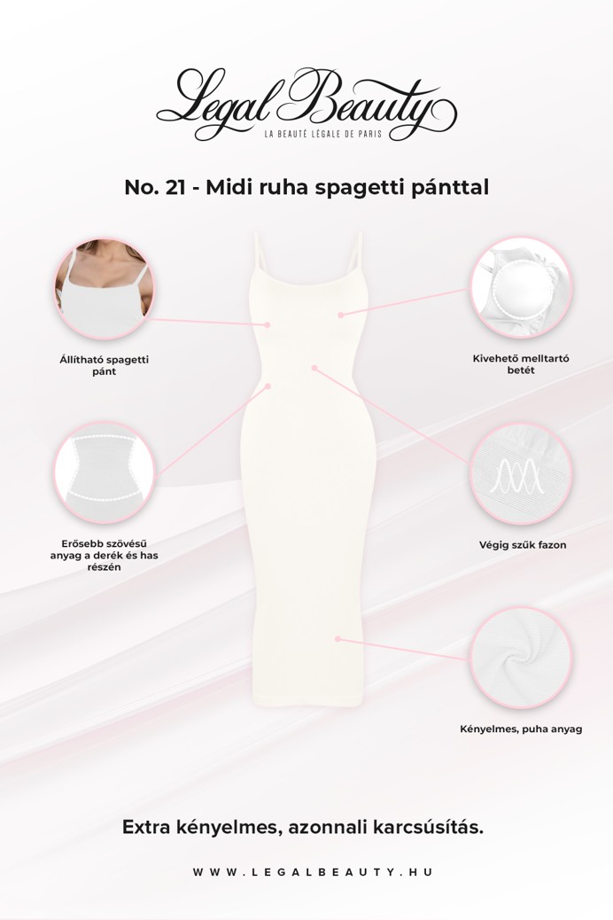 No. 21 - Midi ruha spagetti pánttal - Krémszínű - M/L