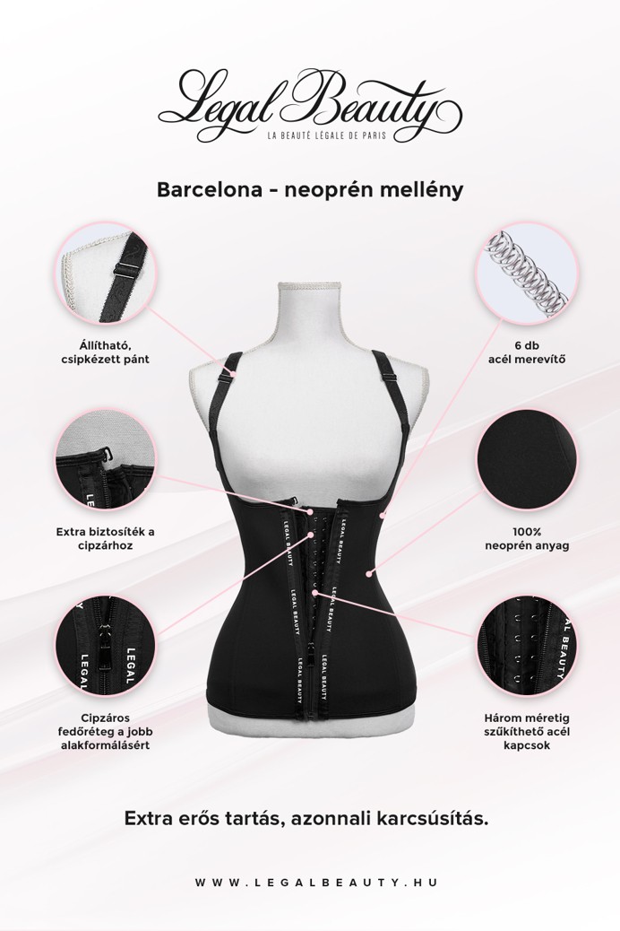 Barcelona - Cipzáros neoprén alakformáló fűzős mellény - Éjfekete - XL